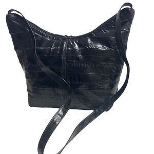 SUNCO EEL Skin Black Handbag Crossbody Large 9.5X4X11‎